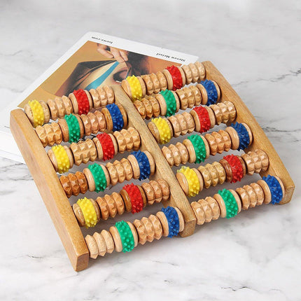 Six-Row Wooden Foot Roller Massager Colourful Relaxation Tool for Foot Relief