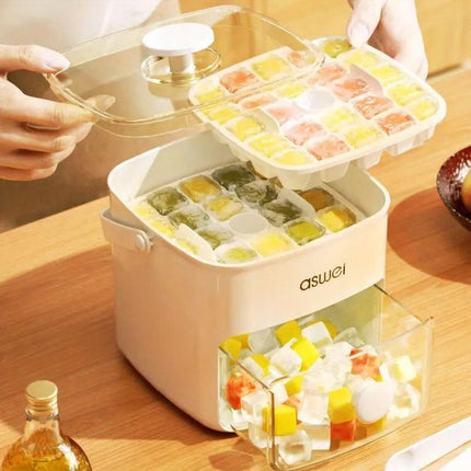 Portable Ice Compartment Cube Mold Plastic Ice Making Box and Ice Cube Holder
