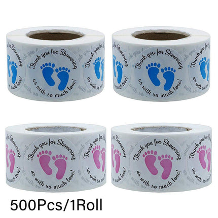 4 Rolls of Decorative Footprint Stickers - Pink and Blue Labels for Craft and Gift Use