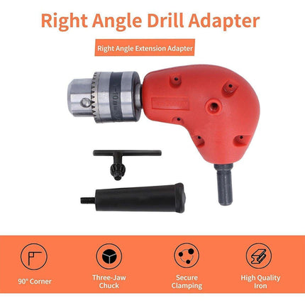 90° Degree Right Angle Drill Attachment 1/4" Drive Adapter with Chuck Key Tools - Aimall