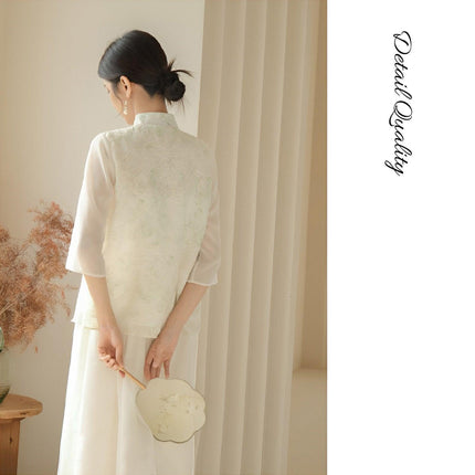 Chic Slant Collar Shirt Women New Traditional Chinese Fashion Style Top Trendy - Aimall