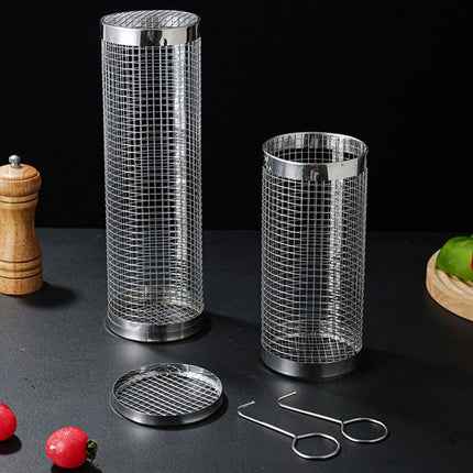 2pcs BBQ Basket Round Grill Cage Portable Rotating Net for Outdoor Cooking