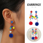 Colour Matching Hairball Earrings Long Fringe Bohemian Style Statement Jewelry