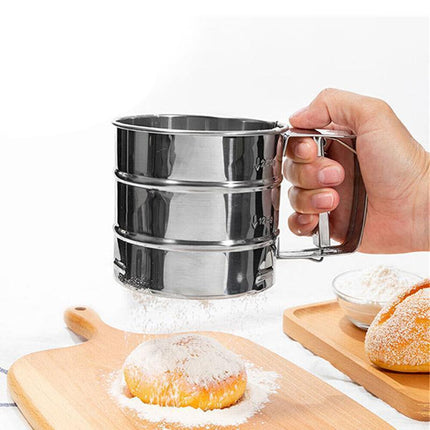 Mesh Flour Sifter Baking Icing Sieve Strainer Cup Sugar Shaker Mechanical Metal - Aimall