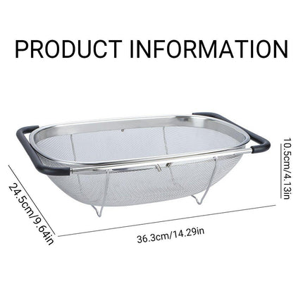 Stainless Steel Dishwashing Basket Telescopic Fruit Drain Basket Kitchen Shelf