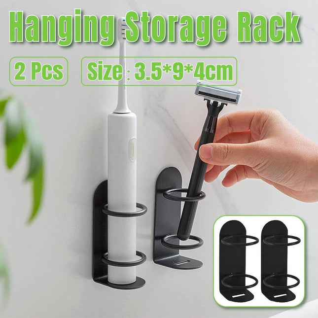 2pcs Iron Wall Mounted Toothbrush Holder No Punch Bathroom Storage Shelf Rack