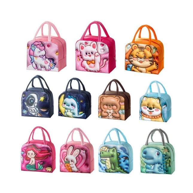 Cute 3D Cartoon Insulated Lunch Bag Oxford Fabric Bento Tote for School Use