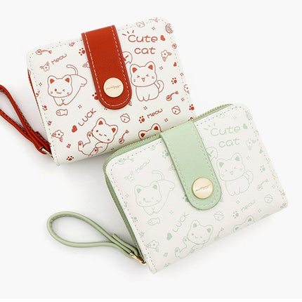Cute Kitten Wallet Zipper Coin Purse for Girls Women Card Holder Student Style