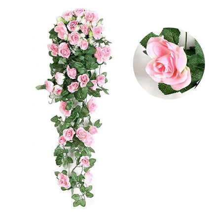 2PCS Artificial Rose Flower Garland Hanging Vine Home Wall Decor Fake Rattan