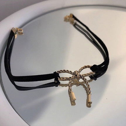Charming Black Bow Necklace Stylish Jewelry for Women Adjustable Pendant Gift