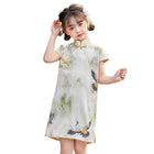 Elegant Floral Traditional Chinese Girl Short-sleeved Cheongsam Dress Outfit