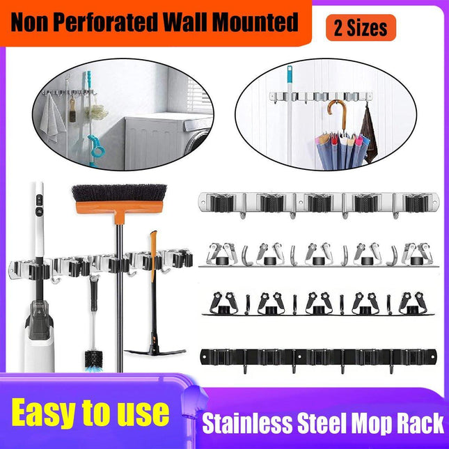 Punch-free Wall Mounted Mop Rack Nail-free Storage Rack Multi-use Mop Holder