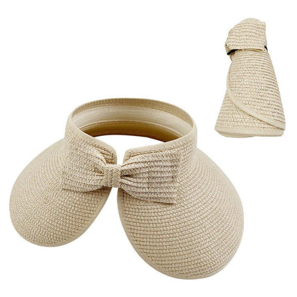Women Roll Up Sun Visor Wide Brim Straw Hat Summer Foldable UV Protection Cap