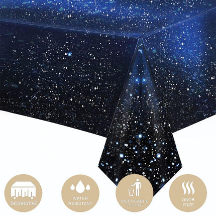 2PCS Starry Night Galaxy Theme Disposable Tablecloth Set Star Party Decor