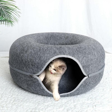 Cat Tunnel Bed Felt Pet Puppy Nest Cave House Round Donut Interactive Play Toy S Size - Aimall