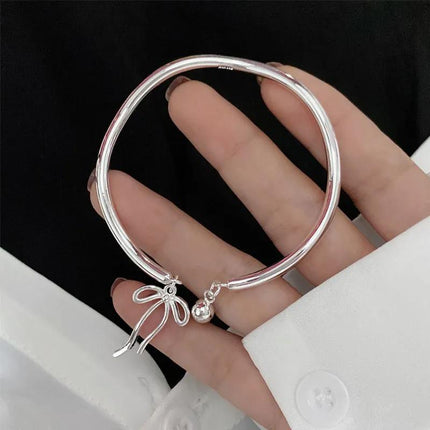 Bangle Bowknot Bells Bracelet Korean Opening Wrist Chain Women Silver Bracelet - Aimall