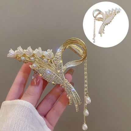 Rhinestone Pearl Butterfly Hair Clip Elegant Girls Hair Claws Hair Accessories - Aimall