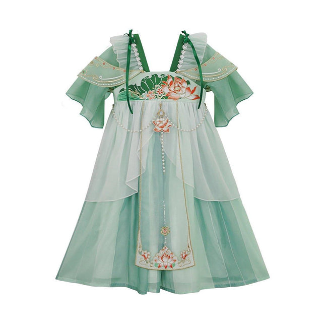 Chinese Style Green Hanfu Dress for Girls Summer Outfit Traditional Fashion