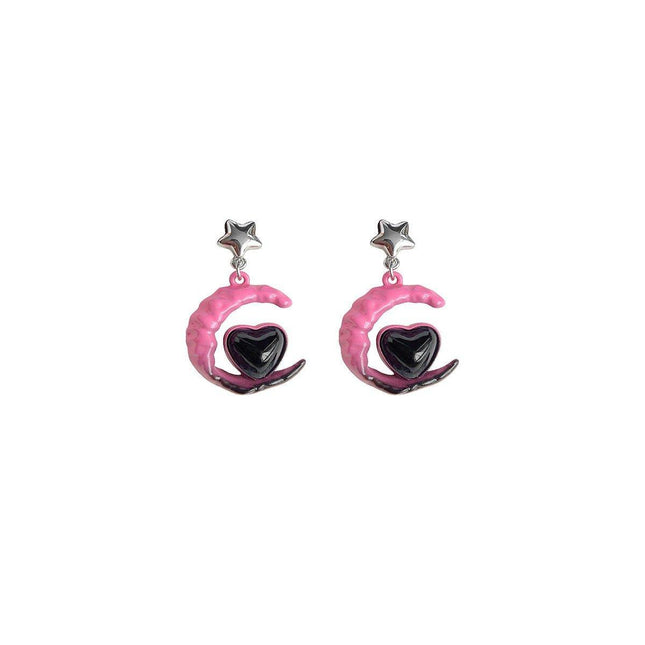 Elegant Pink Black Gradient Love Earrings Niche Design High-End Fashion Jewelry