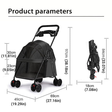 Lightweight Pet Stroller for Cats and Small Dogs Easy Fold Portable Travel Use