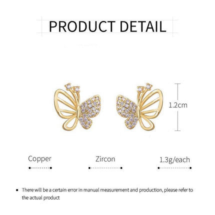 Butterfly Zircon Earrings Hollow Design Spring Summer Jewelry for Women Girls