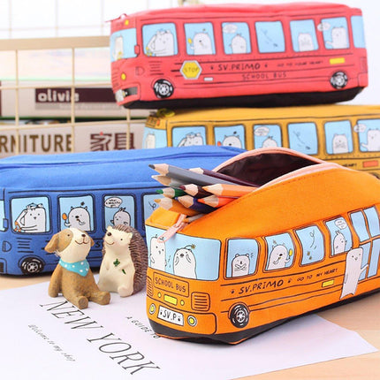 4PCS Large Capacity Cartoon Bus Pencil Case Stationery Storage Bag for School or Gifts