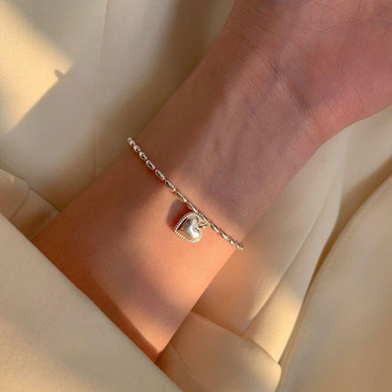Silver Beige Heart Bracelet Vintage Sweet Peach Heart String Jewelry for Women