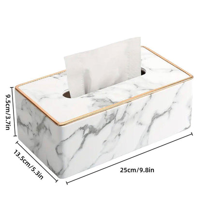 Rectangular Marble PU Leather Tissue Box Cover Napkin Holder Towel Dish Desktop