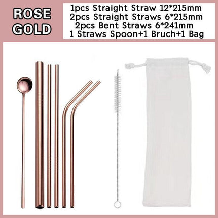 Reusable 304 Stainless Steel Straws Metal Drinking Washable Straw Brushes Set 1 - Aimall