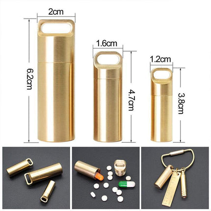 Waterproof Pill Box Case Bottle Brass Container Keyring Medicine Capsule Holder - Aimall