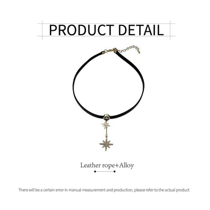 Unique Octagram Star Pendant Leather Rope Necklace Fashion Jewelry for Women
