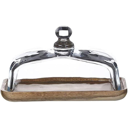 Wooden Square Cake Tray Dessert Tea Tray with Glass Cover Snack Patisserie Plate