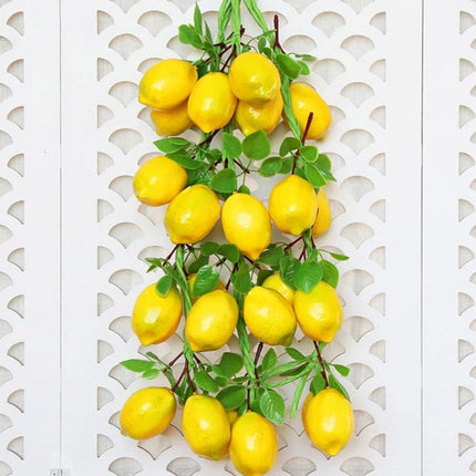 2pcs Artificial Yellow Lemon Hanging Decorations Fake Fruit Home Decor Set