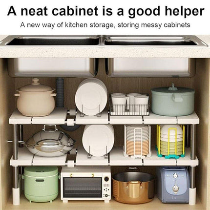 Expandable Kitchen Shelf Cabinet Organizer Tiered Storage Rack for Home Use