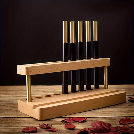 Wooden Desktop Organizer Knife Storage Rack Mobile Phone Stand Stationery Holder