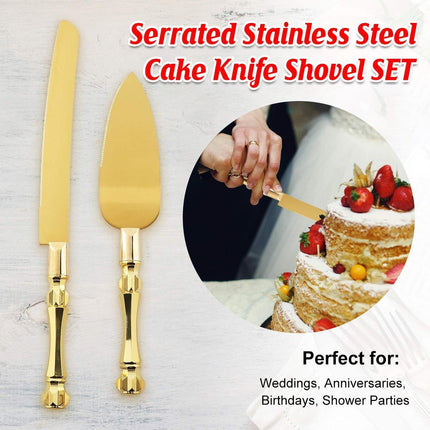 2pcs Stainless Steel Bread Knife Set Gold Serrated Cake Knife and Spatula Tool
