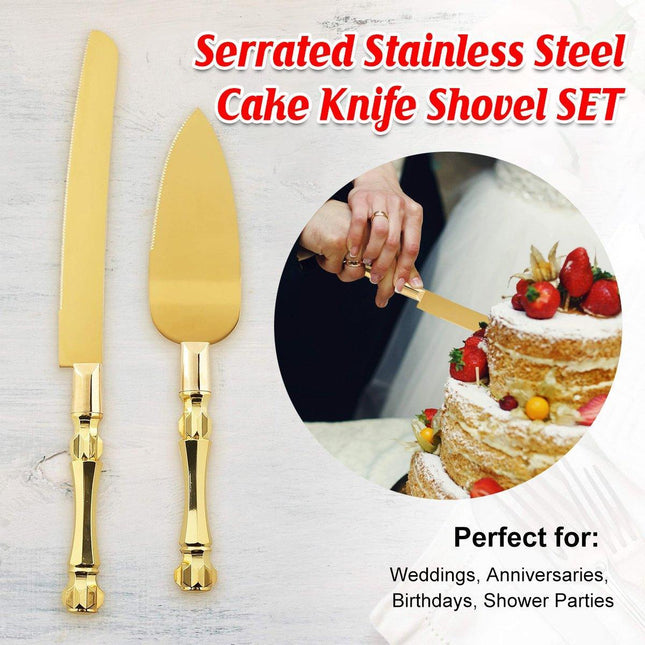 2pcs Stainless Steel Bread Knife Set Gold Serrated Cake Knife and Spatula Tool