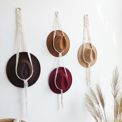 Boho Hand-Woven Macrame Hat Display Rack Hanging Cap Holder 1-3 Hat Rope hanger - Aimall