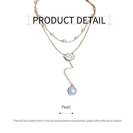 Gold Pearl Camellia Long Tassel Necklace Elegant Airy Jewelry for Women Gift