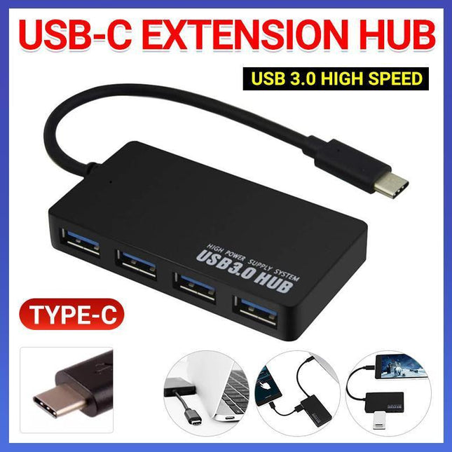 USB Type-C 3.0 4 Port Multi Extension HUB Expansion High Speed Silm - Aimall