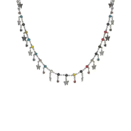 Colorful Butterfly Necklace Women Summer Fashion Exquisite Collarbone Chain