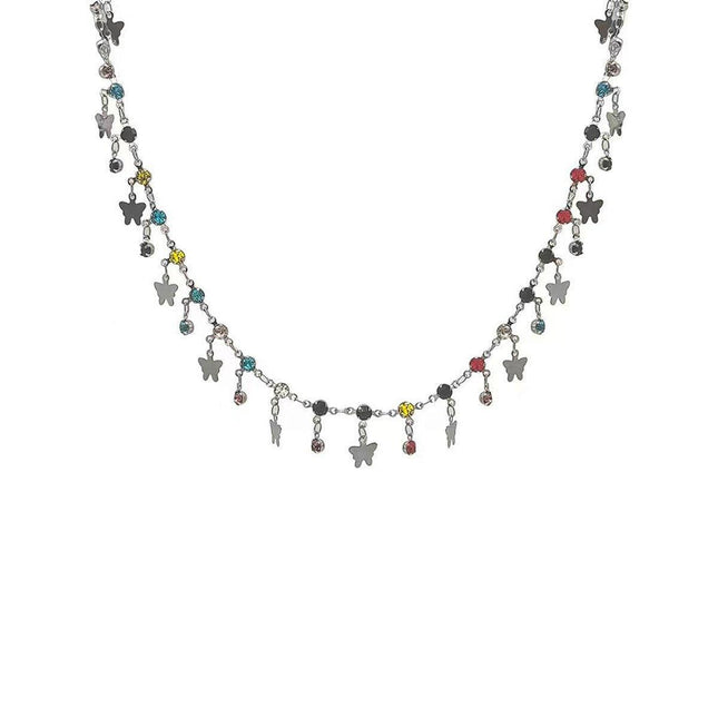 Colorful Butterfly Necklace Women Summer Fashion Exquisite Collarbone Chain