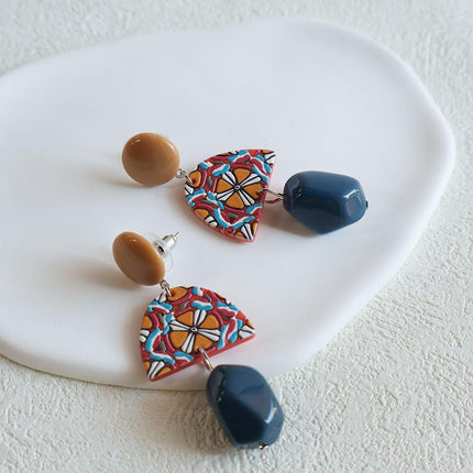 Vintage Yellow and Blue Clashing Earrings Irregular Geometric Style Jewelry