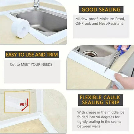 Kitchen Bathroom Sink Sealing Strip Waterproof Tape 3.2M White Easy to Clean Clear - Aimall