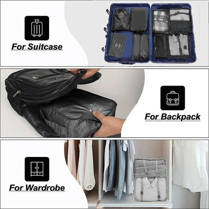 7PCS Travel Packing Cubes Luggage Pouches Organiser Clothes Suitcase Storage Bag - Aimall