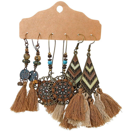 3Set Pairs Bohemian Style Earrings Retro Ethnic Fashionable Romantic Su Earrings