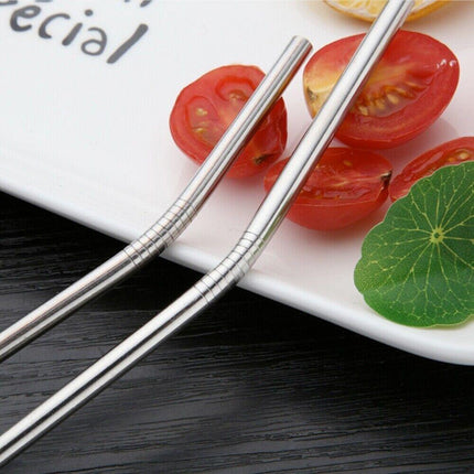 10PCS Stainless Steel Straws Bent Long Reusable Washable Metal Drinking Straw - Aimall