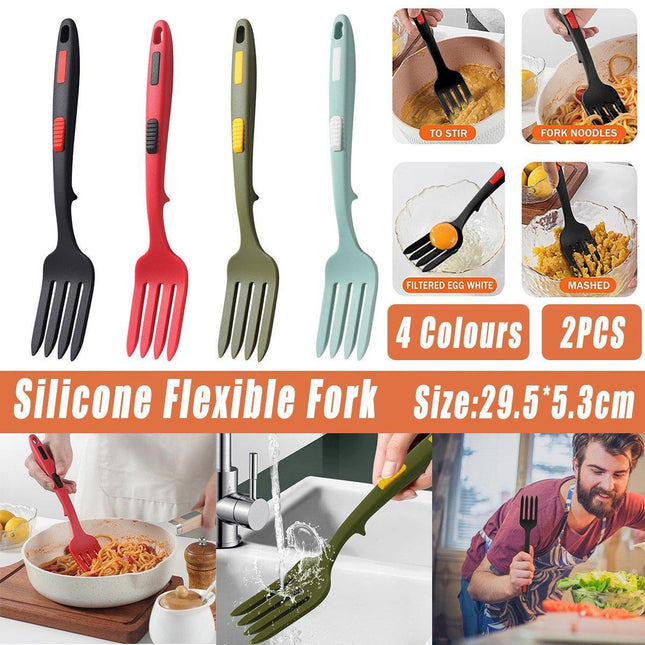 2PCS Silicone Heat Resistant Flexible Cooking Forks Dishwasher Safe Kitchen