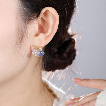Blue Wind Chime Gold Bow Earrings Fashion Jewelry Boho Style Dangle Earrings