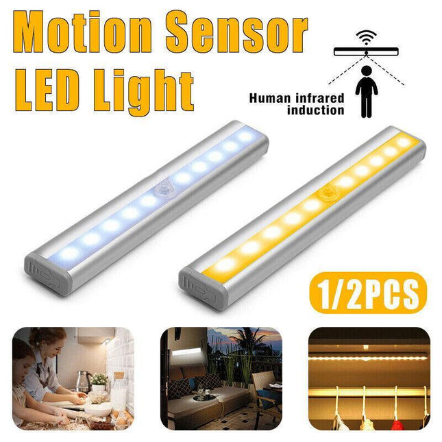 LED Motion Sensor Light PIR Cordless Night Light Closet Stair Battery Powered Cool White - Aimall